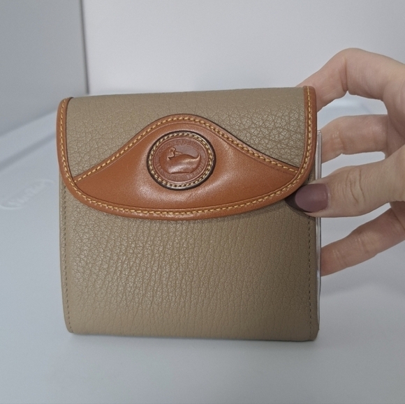 Dooney & Bourke Handbags - Dooney& Bourke Trifold All Weather Leather Wallet Taupe British Tan NWT